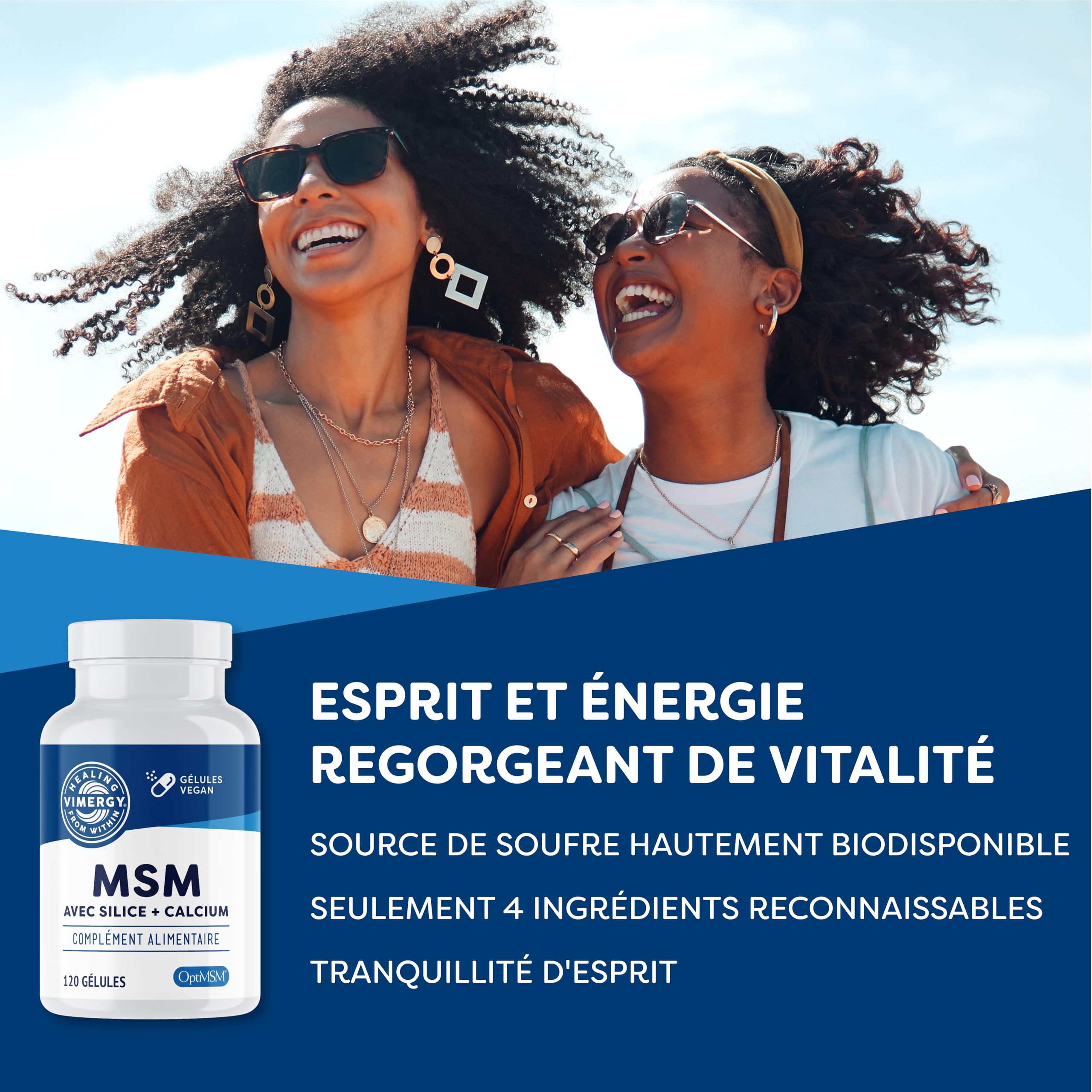 Vimergy MSM Gélules de 500MG, – MSM avec Calcium et Silice – Capsule Végétalienne sans Agent Gélifiant – Sans OGM, Gluten ni Gélatine - Casher (120 unités)