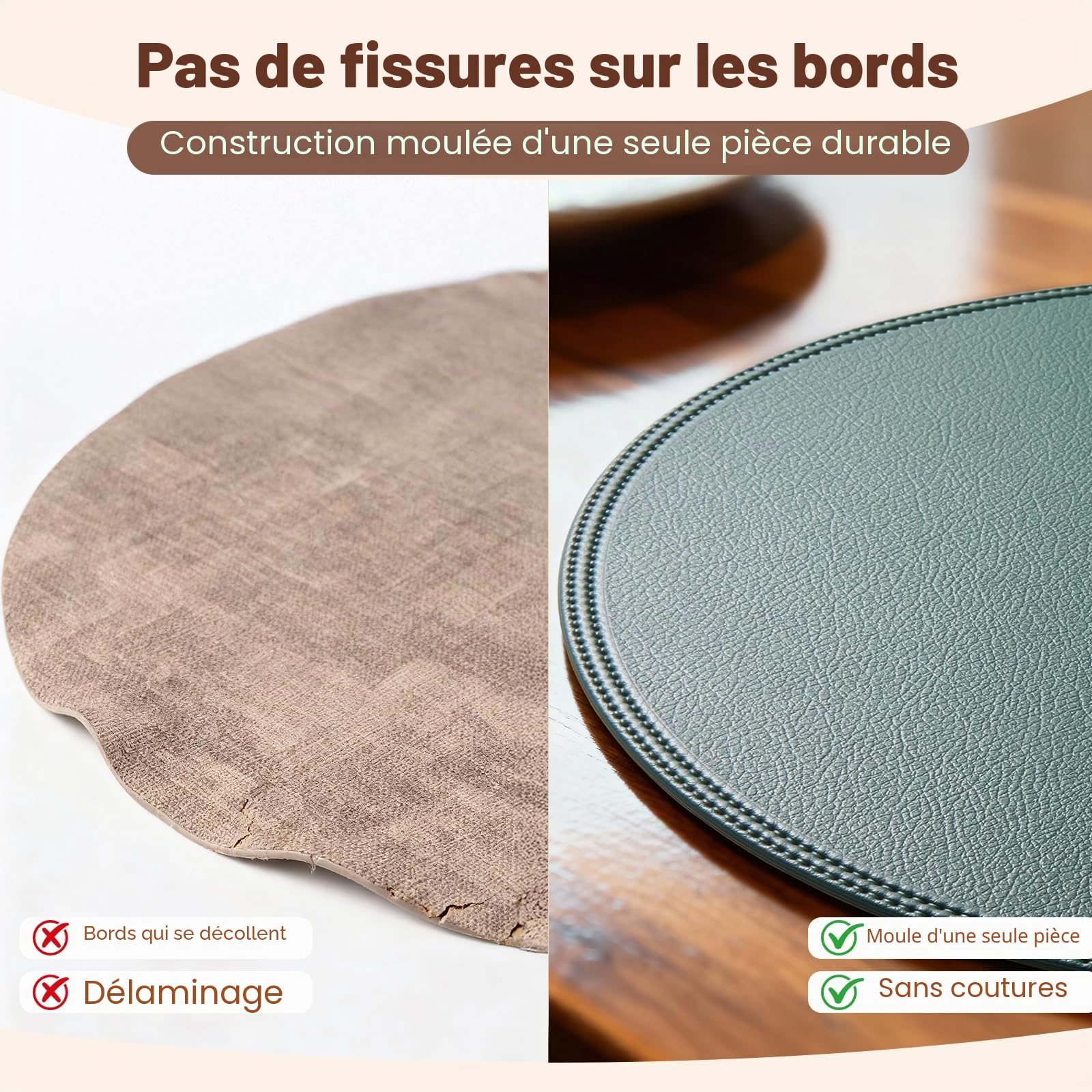 Lot de 6 Sets de Table Ronds épais en Similicuir PU, imperméables, antidérapants, lavables, résistants à l'huile, infroissables, pour Cuisine, Salle à Manger (Vert)