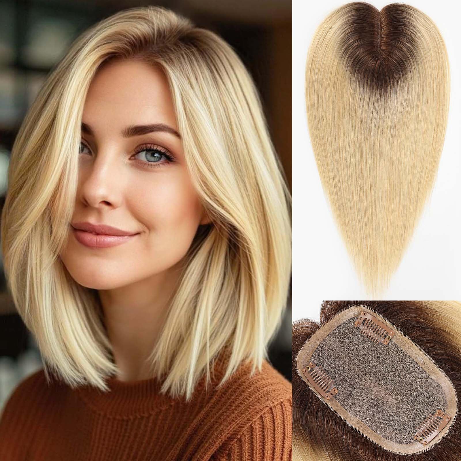 starluck Hair Toppers for Women Real HumanHair,5.5"*4"MONO Large Base,100% Real Human Hair-Toppers for Women with Thinning,46g Hand-moven Topper,Gray