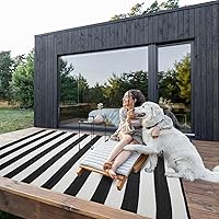 Waterproof Reversible Outdoor Rug 5x8 ft - Plastic Straw Patio Rug for RV Camping Deck Beach - Black White by OutdoorFurnitureCushion