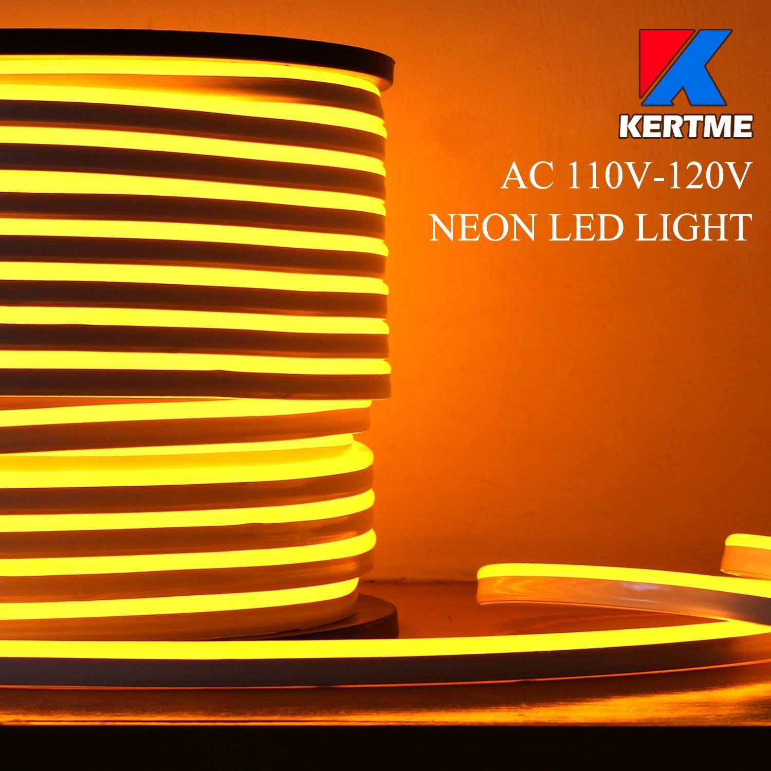 KERTME Neon Led Type AC 110-120V LED NEON Light Strip, Flexible/Waterproof/Dimmable/Multi-Modes LED Rope Light + 23 Keys Remote for Home/Garden/Building Decoration (98.4ft/30m, Golden Yellow)