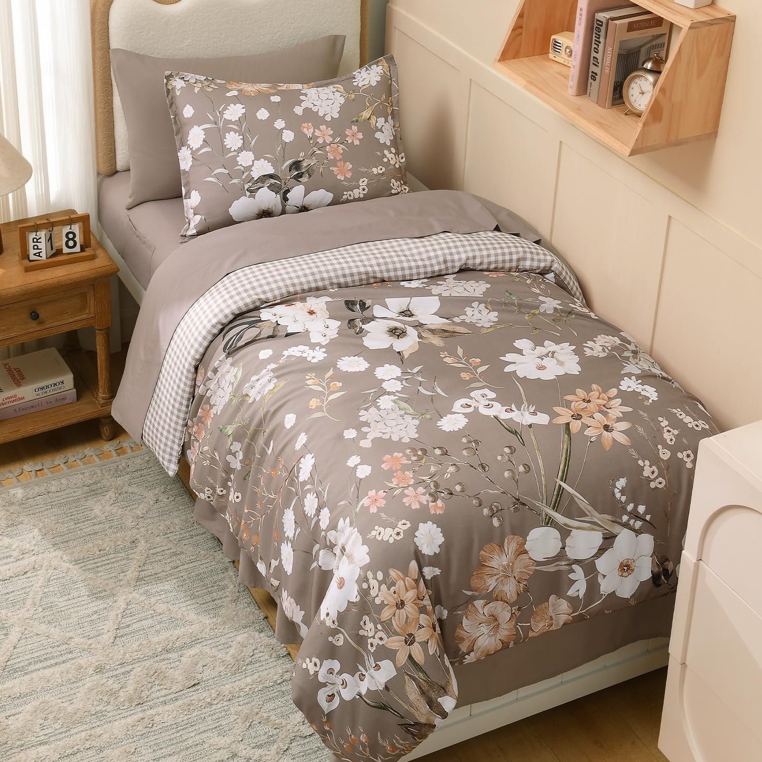 Andency Floral Gingham Comforter Set - Sage -16