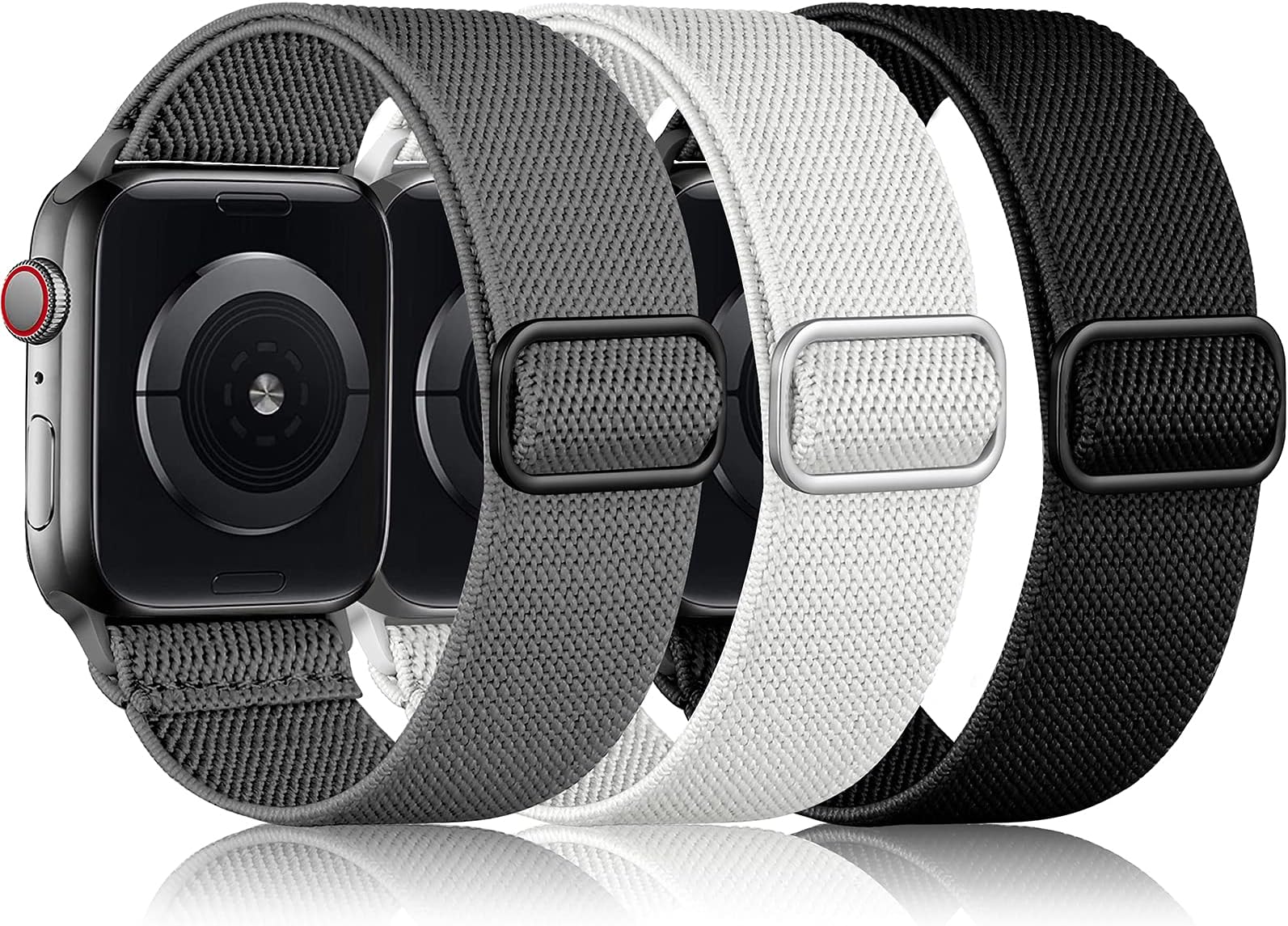 DaQin 3 Pack Adjustable Elastic Band Compatible with Apple Watch Bands 41mm 40mm 38mm 45mm 46mm 44mm 42mm Women Men, Stretchy Soft Nylon Strap for Apple Watch SE iWatch Series 10/9/8/7/6/5/4/3/2/1
