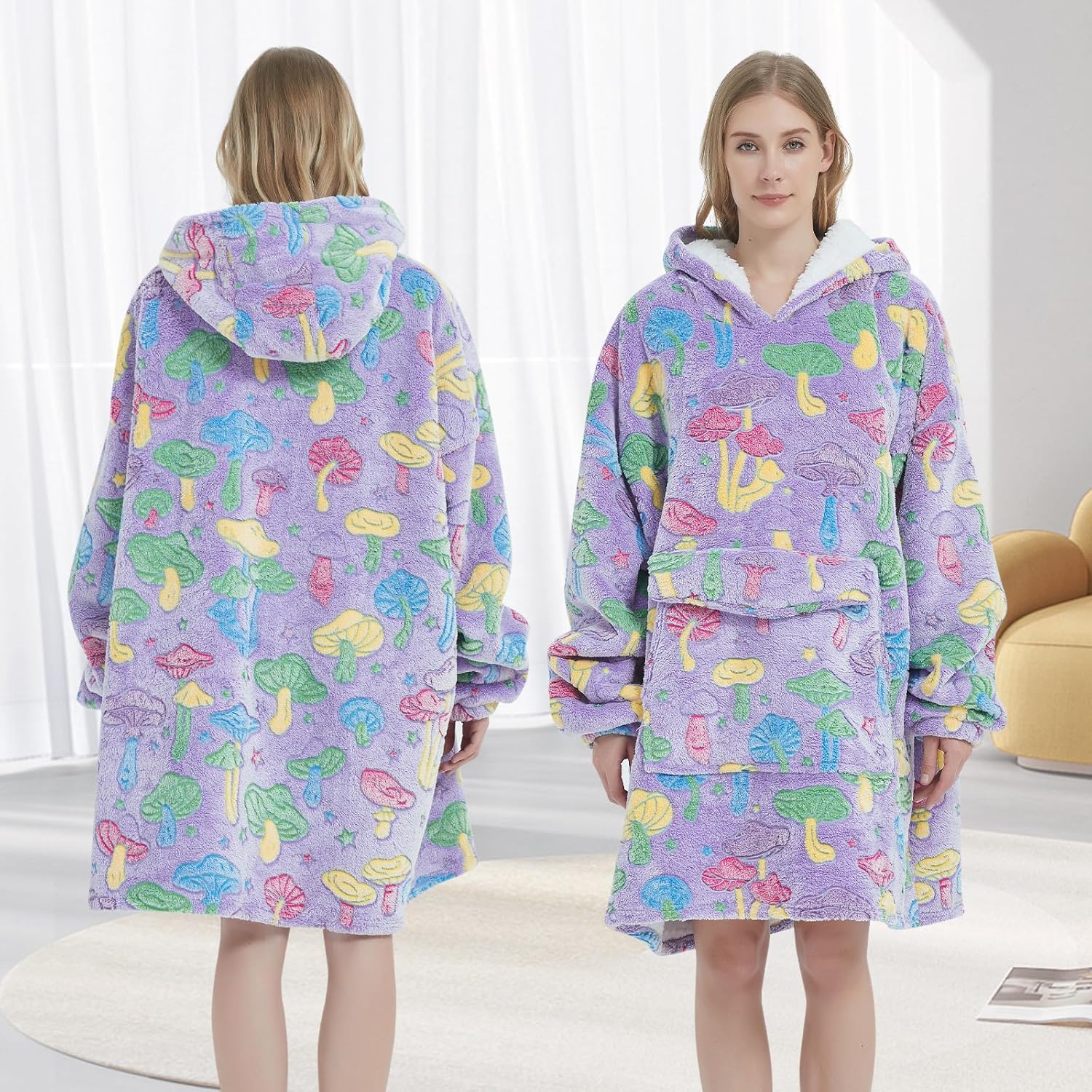 Fiosnow Glow in the Dark Mushroom Blanket Hoodies for Women and Men Adult Oversize Wearable Blanket Hoodies for Soft and Warm - Image 5