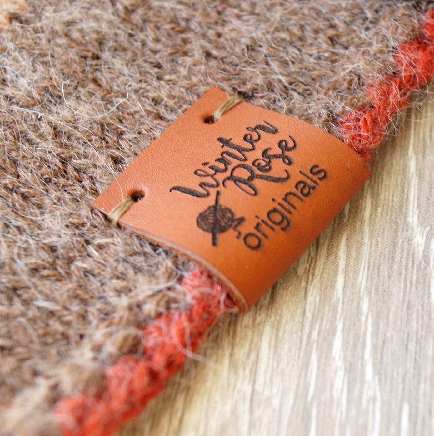 Center fold leather labels Custom folding labels Personalized logo labels Leather labels Branding tags Clothing labels Knitting labels 25 pc