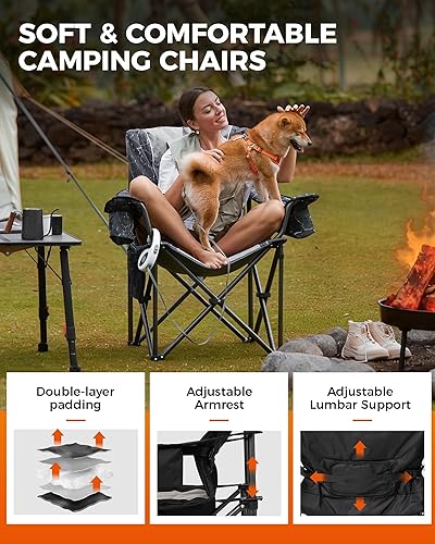 Miniatura 6 de KingCamp Silla plegable de campamento de gran tamaño, resistente 450 libras con soporte lumbar, asiento acolchado con portavasos y bolsa
