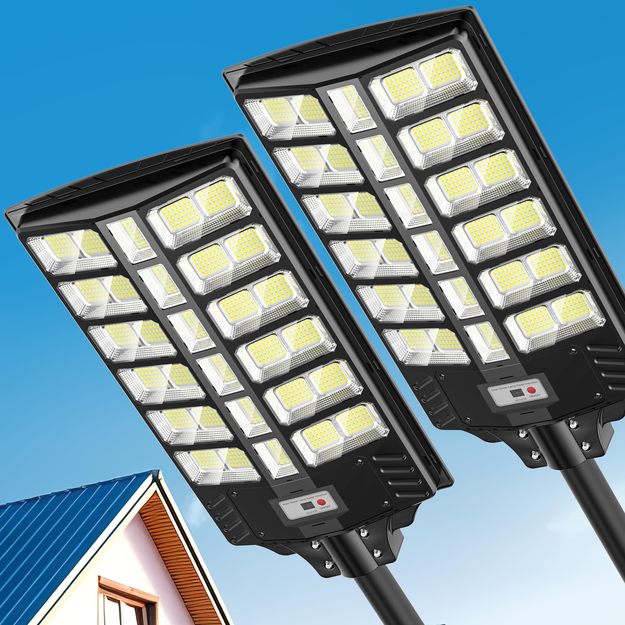 WYWNA Solar Street Lights Outdoor - 1500W Solar Outdoor Lights Motion Sensor Solar Powered LED Lamp 6500k Waterproof Dusk to Dawn Remote Control Solar Parking Lot Light for Garden/Yard/Garage/Path