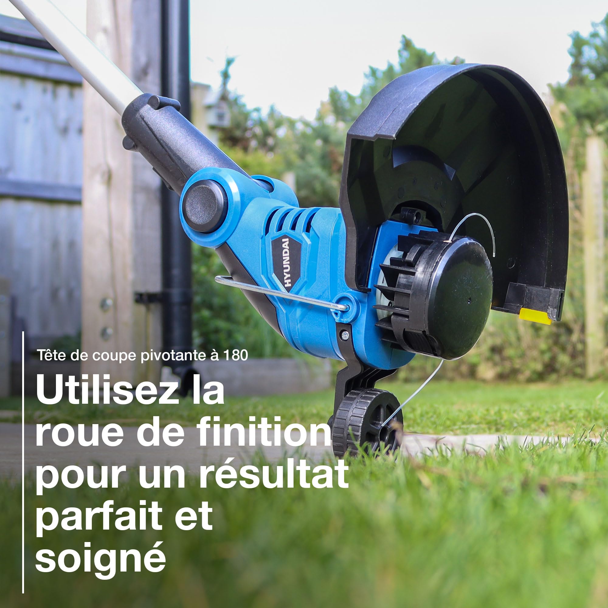 Hyundai Coupe-Bordures Électrique Filaire 600 W, Largeur 30 cm, Tête Pivotante 180° 2-en-1, Manche Télescopique, Câble 10 m, Garantie 3 Ans - HYTR600E