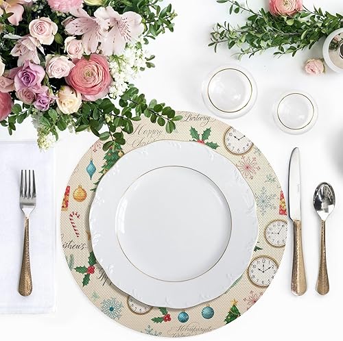 Miniatura 5 de Christmas Trees Beige Table Place Mats, Heat Resistant Non Slip Dinner Placemats Round for Kitchen one sizex4
