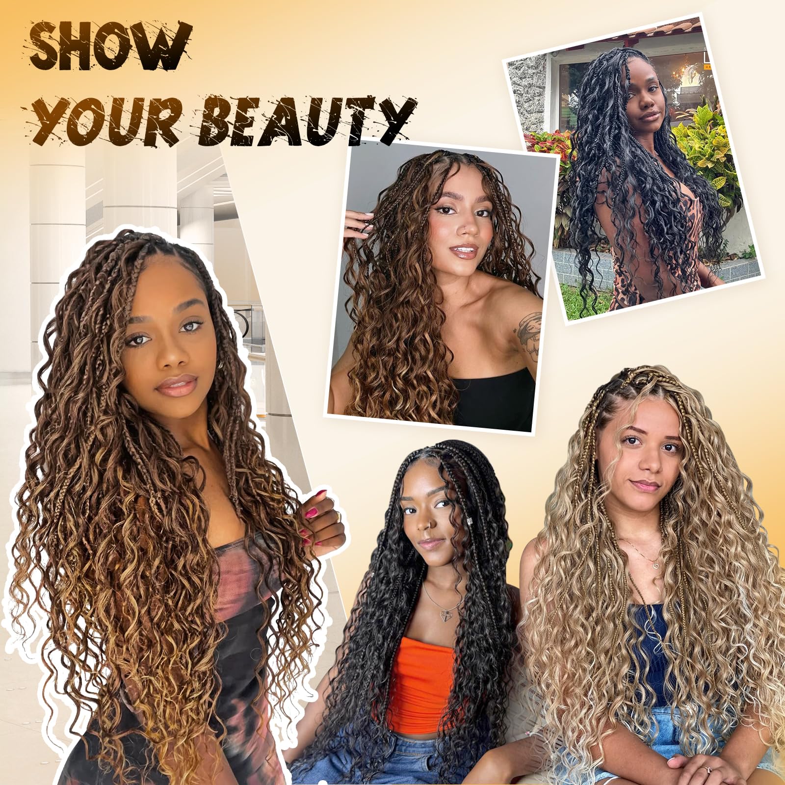 FESHFEN Crochet Braids Extensions de Cheveux - 3 Packs Deep Twist Ocean Wave Braiding Extension Synthétique Meches pour Tresses Africaine Bouclés pour Femmes, 55 cm Auburn