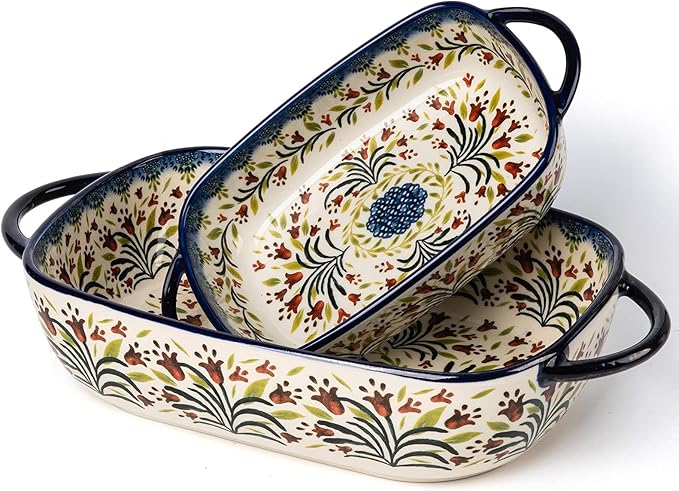 Ceramic Rectangular Baking Dishes - 2pc Blue Casserole Set for Oven, Lasagna Pans