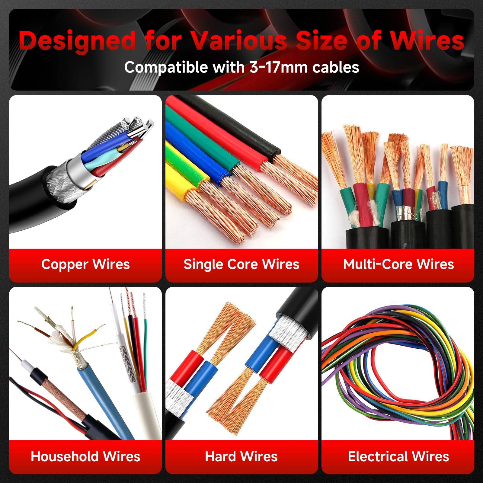 Denudeur Cable Electrique, Orifesio Machine à Dénuder le Cuivre Manuelle avec 6 Canaux et 5 Lames, Denudeur Cable pour 3 à 17 mm, Denudeuse de Cable Electrique pour le Recyclage des Déchets de Cuivre