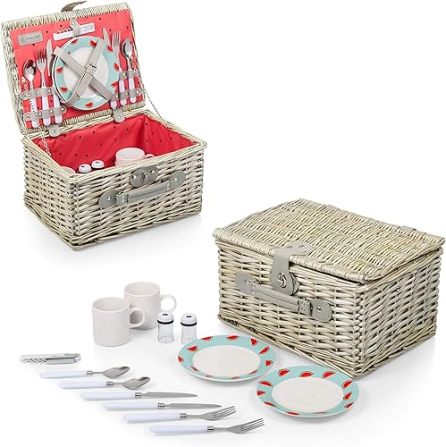 Miniatura 26 de PICNIC TIME Catalina - Cesta de picnic para 2 personas – Cesta de picnic de mimbre con juego de pícnic, patrón a cuadros rojos y blancos rojo/blanco