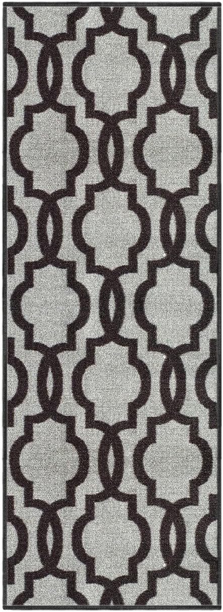 Custom Size Grey Moroccan Trellis Rubber Backed Non-Slip Hallway Stair Runner Rug 22in X 8ft