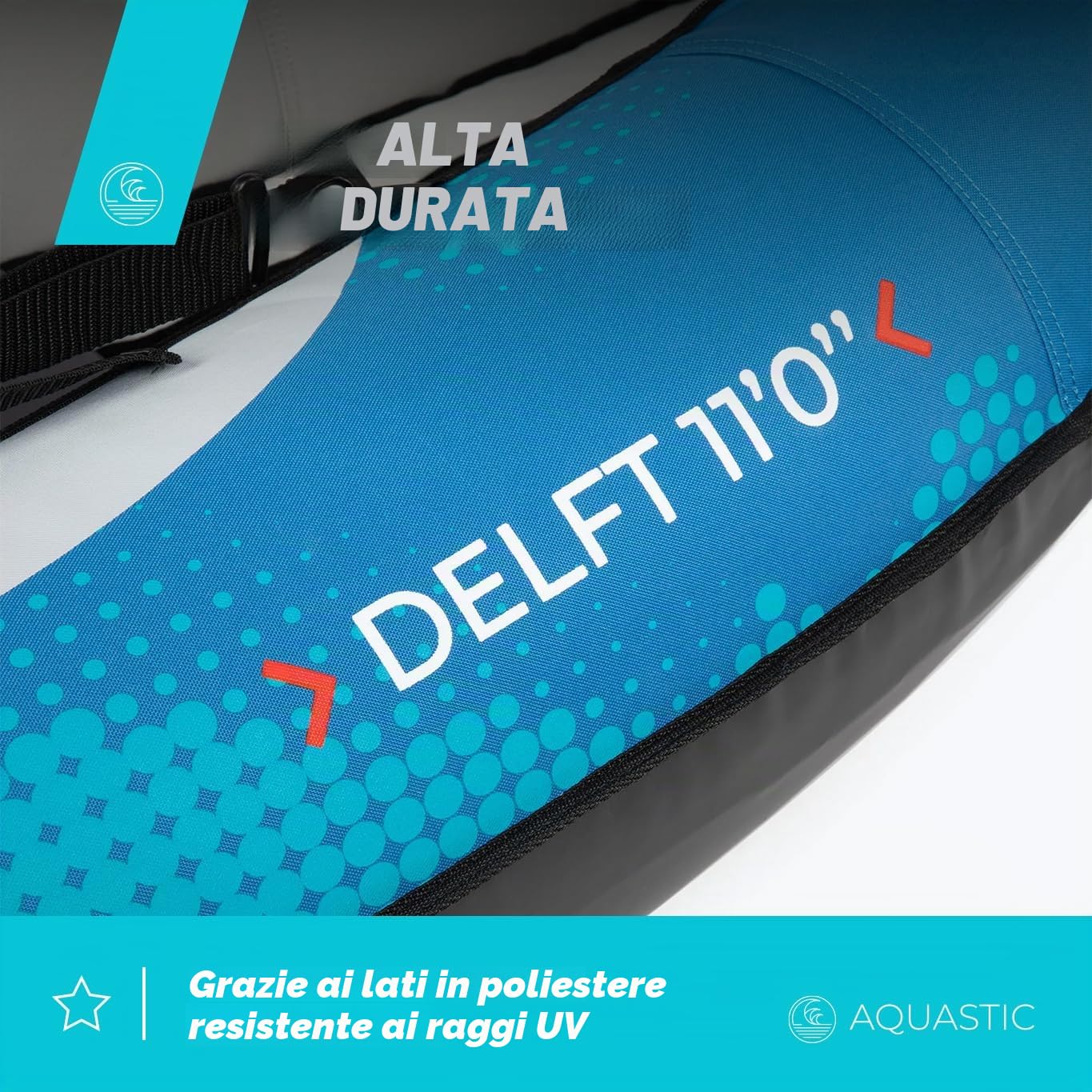 AQUASTIC Kayak Delf 11'0" Kayak gonfiabile per 2 persone in set con due posti, pompa, pinna e copertura da acqua blu con dimensioni 335x96 cm Perfetto per rafting e gite Robusto materiale in PVC