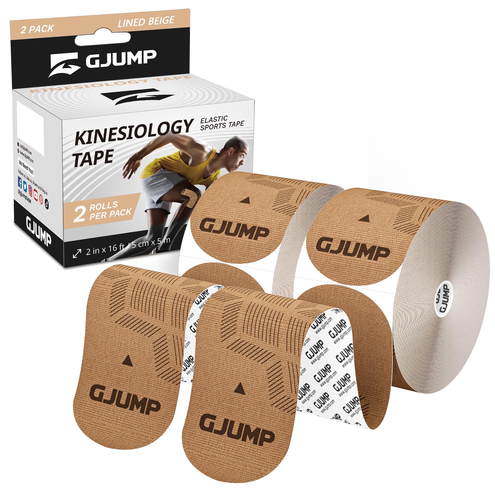 Kinesiology Tape, 40 Count Precut Strips 2 Rolls, Original Cotton Elastic Athletic Tape for Muscle Strain Relief & Joint Support, Waterproof & Breathable Sports Tape for Support and Recovery