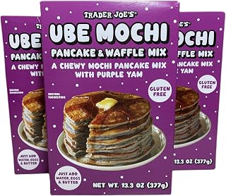 Trader Joe's Ube Mochi Pancake & Waffle Mix (Pack of 3) - Chewy Purple Yam Flavor for Unique Breakfasts