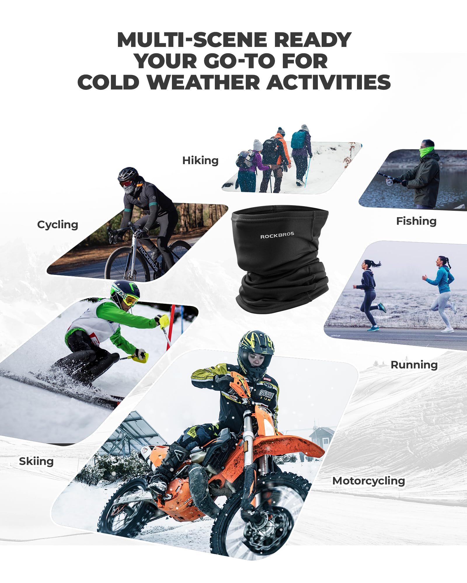 ROCKBROS Scaldacollo Invernale Termico Moto Passamontagna Fasce Caldo Ciclismo Motociclismo per Inverno Multifunzionale Uomo Donna Unisex