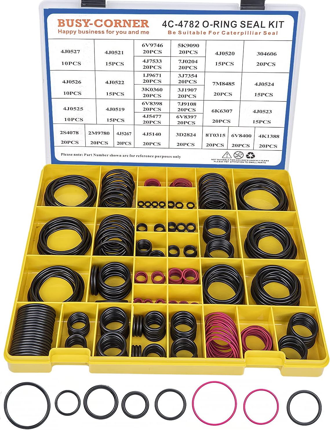 Busy-Corner 4C-4782 Seal O-Ring Kit,Nitrile 90 Durometer,580pcs,Hydraulic Hose Fitting Orings, Fits CAT Caterpiller Excavator 2701528 4C4782 Replacement