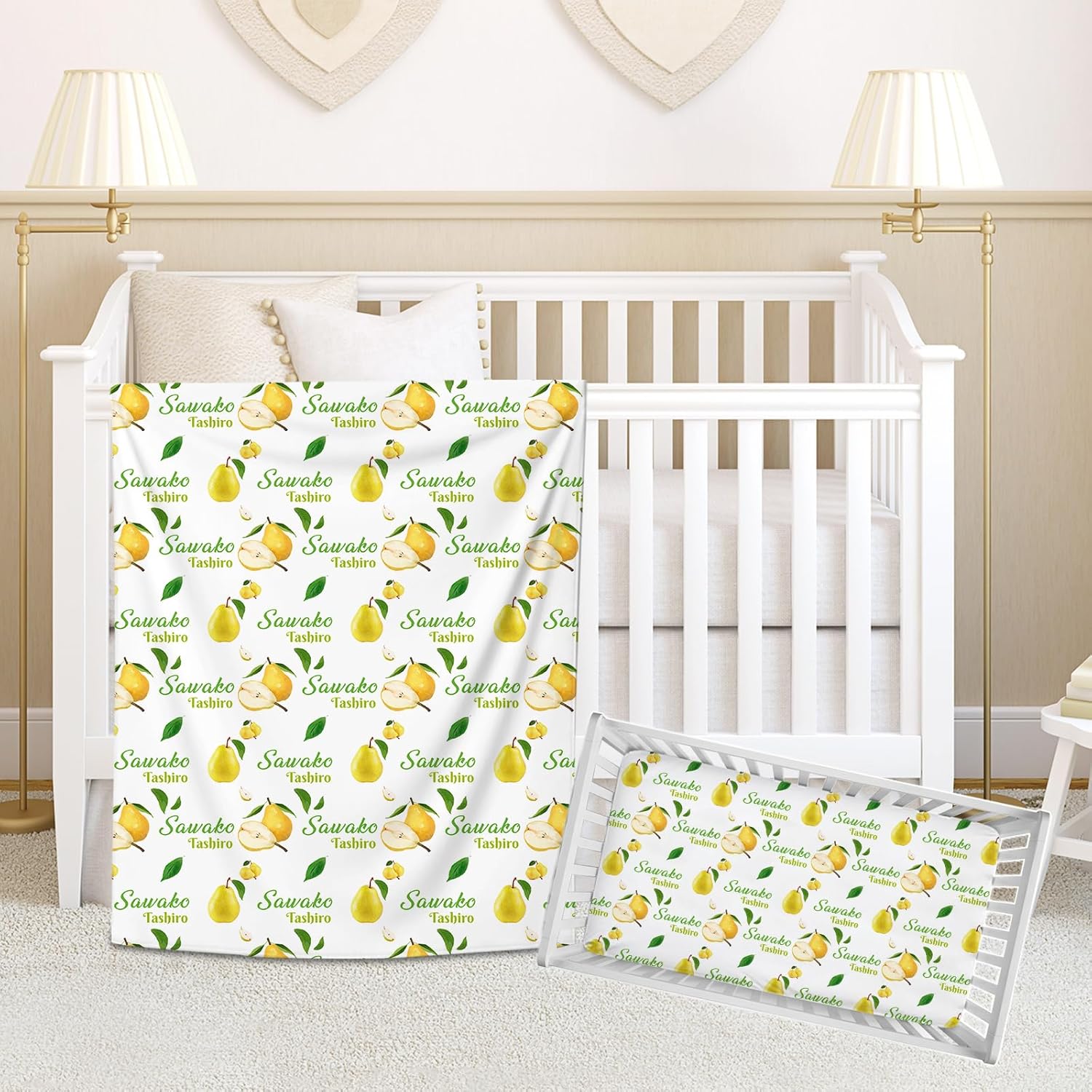 Personalized Crib Bedding Set for Boys Girls, Strawberry Baby Bedding Sets with Custom Name - Plush Minky Blanket Fitted Sheet for Newborn Infant Toddler Nursery Gift