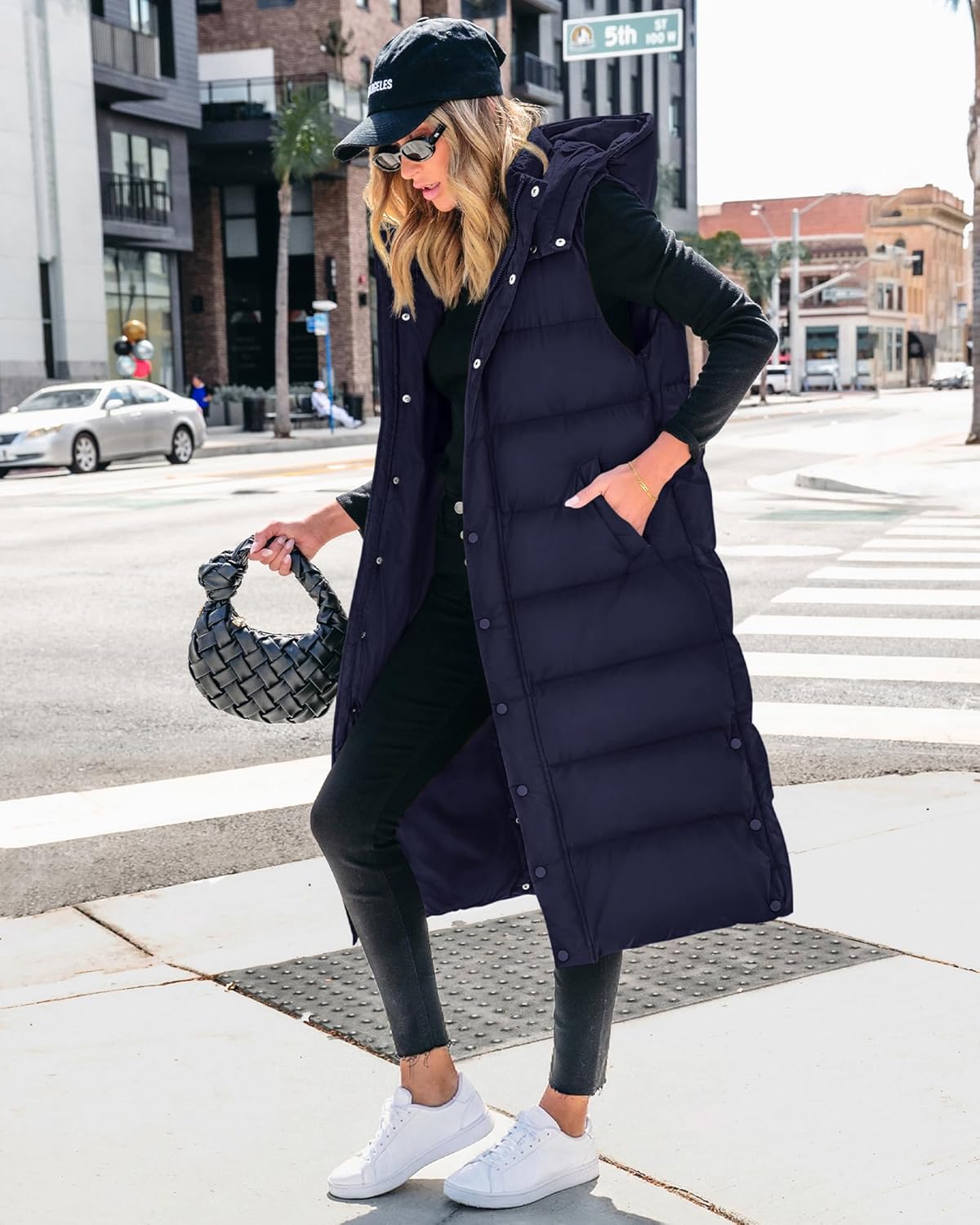 BTFBM Long Puffer Vest Women Quilted Hooded Button Down Zip Up Sleeveless Vests Outerwear Padded Jacket Fall Winter Coat - Image 2