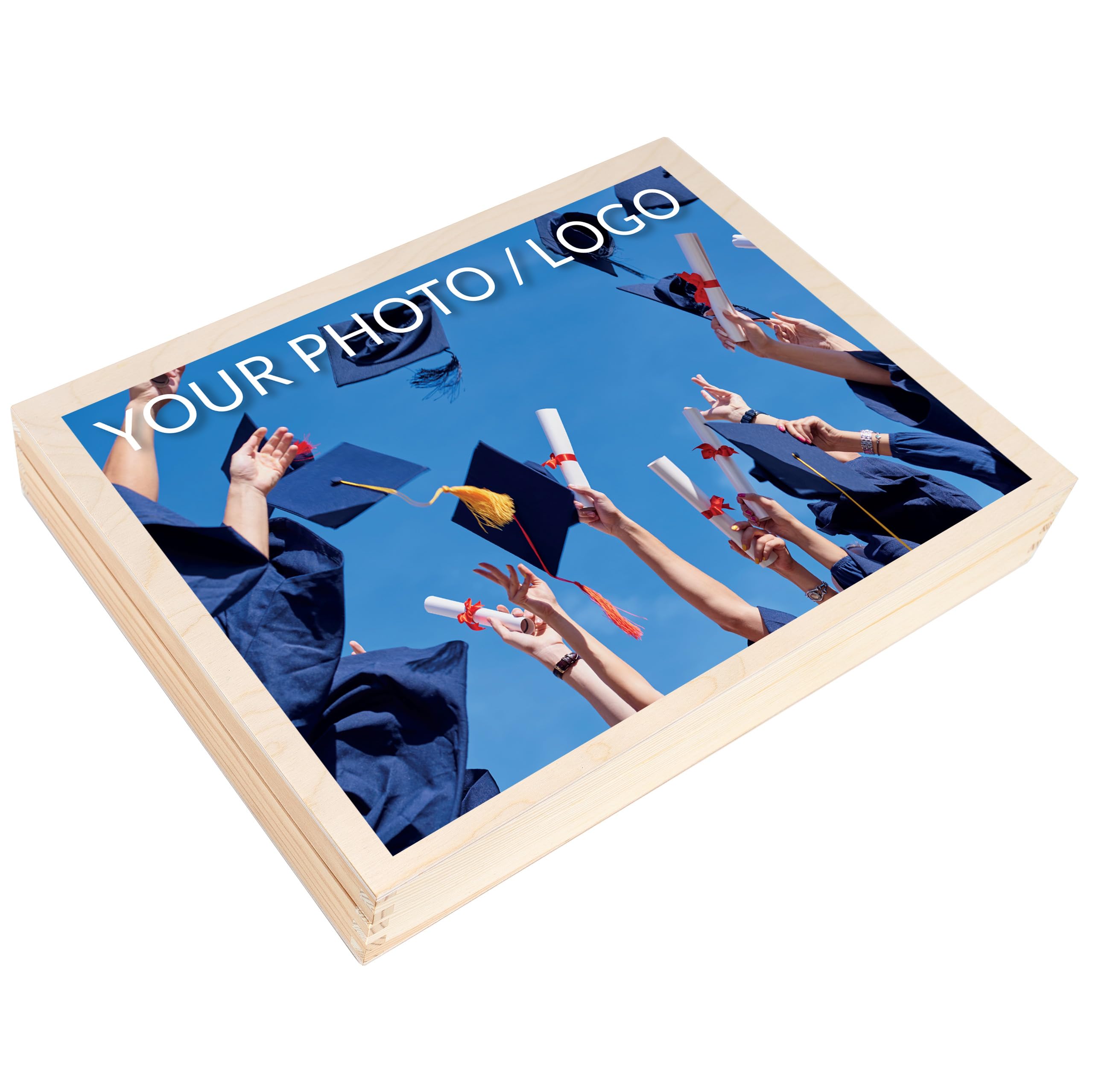 Creative Deco 01. Your Photo/Logo A4 Personalised Wooden Storage Box Flat | 34X25.3x5.3 (+/-1) Cm | Your Photo/ | With Hinged Lid | Storing Files Documents & Valuables In The Office Or Bedroom | Jewellery Box