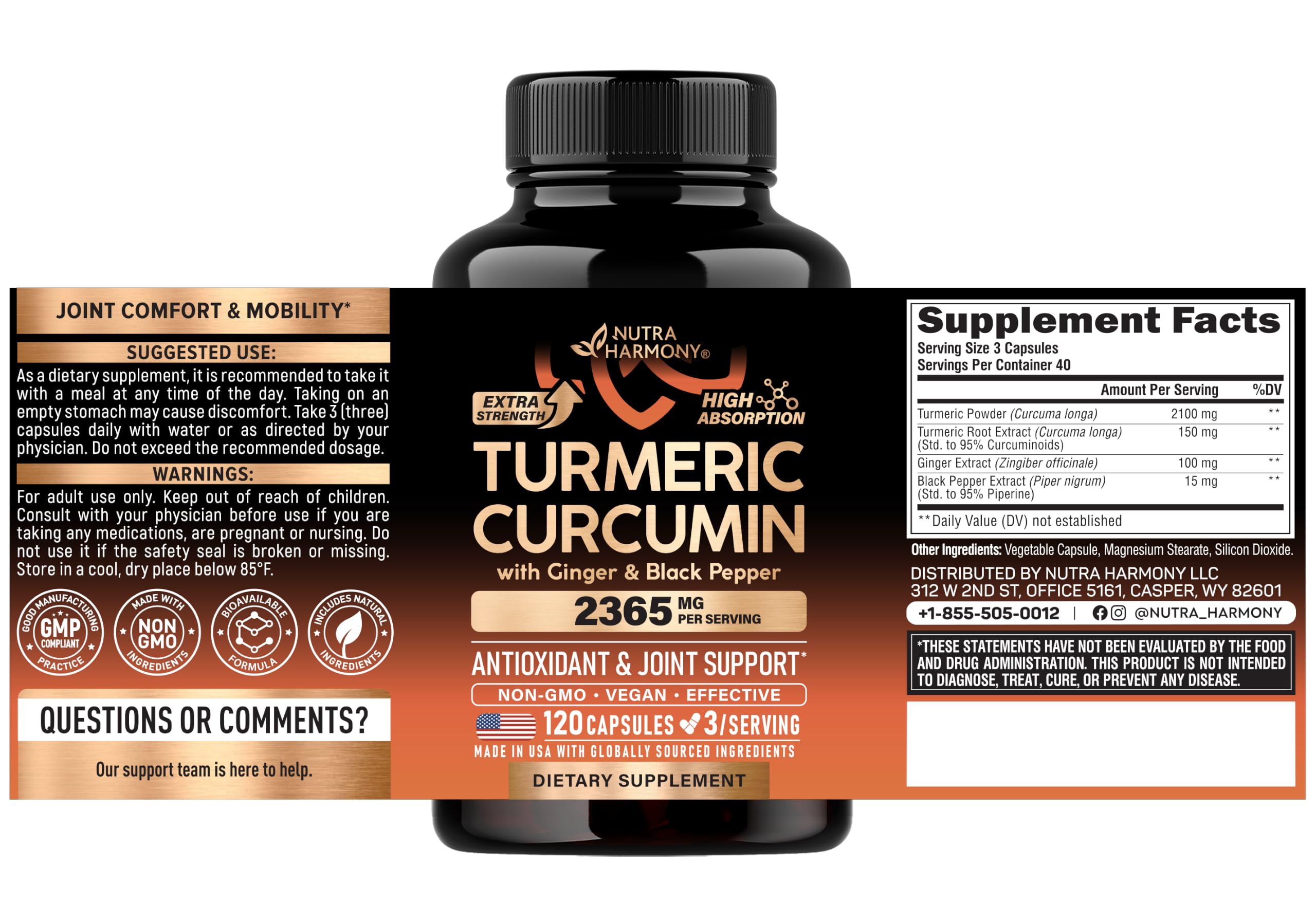 Turmeric Curcumin Supplement 2365mg - with Ginger & Black Pepper - 120 Caps — Amazon image 2