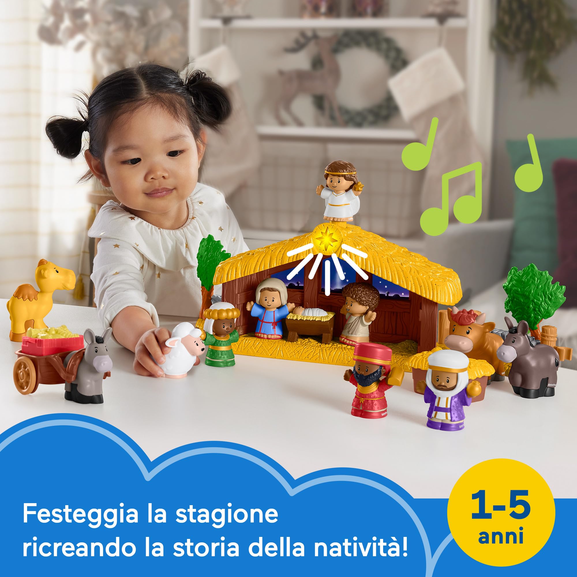 Fisher-Price Little People - Presepe, playset per bambini ai primi passi, include 12 personaggi, stalla, mangiatoia e 5 accessori, con lui e suoni, giocattolo per bambini, 1+ anni, HMX70