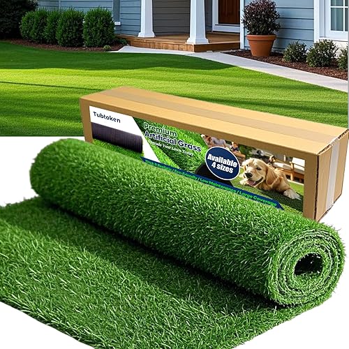 Artificial Grass Turf 4x6 FT, 1.38" Thickened Realistic Fake Grass Mat, Indoor/Outdoor Synthetic Lawn with Drainage Holes, UV Resistant Low Maintenance Carpet for Garden, Patio, Pets