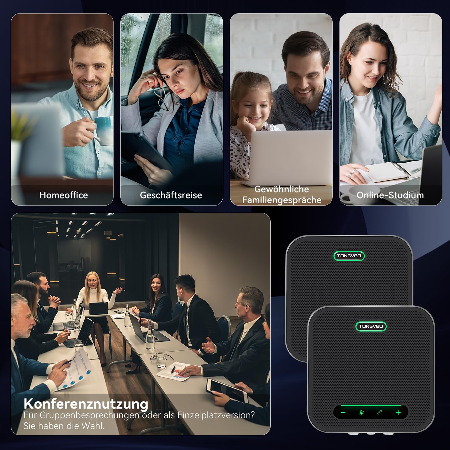 Bluetooth Konferenzlautspreche mit Mikrofon Set, 2pcs lautspreche mit Dongle, Drahtlose Erweiterungstechnologie, 12m Entfernung mit bis zu 20 Personen, für Große mittlere und kleine Besprechungen