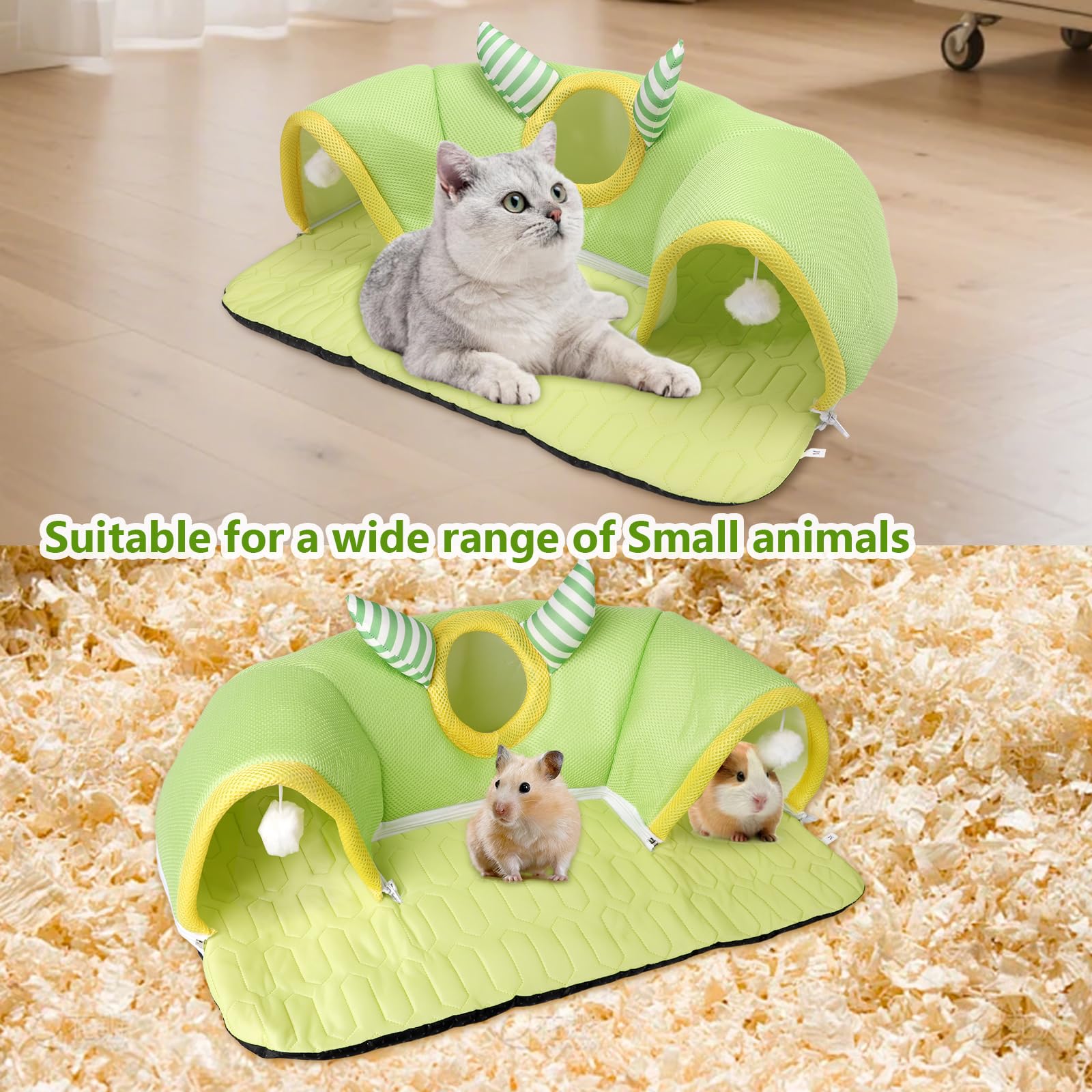 Cama Túnel para Conejillos de Indias, Túnel de Conejos, Juguetes de Escondite de Conejillo de Indias, Cama de Conejillo de Indias Lavable para Hámster, Chinchilla, Conejito (Verde)