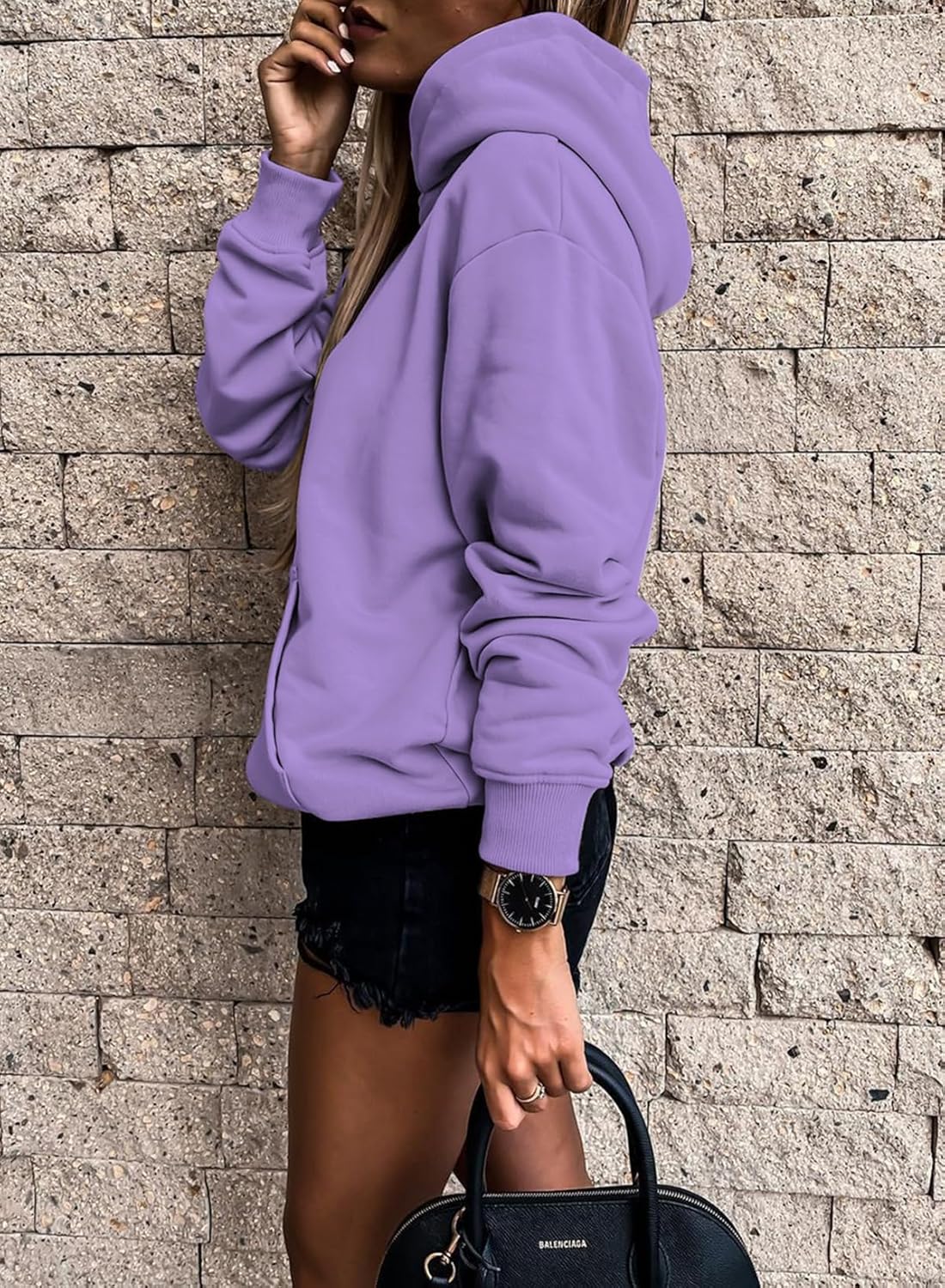 SHEWIN Women's Casual Hoodies Long Sleeve Solid Lightweight Pullover Tops Loose Sweatshirt with Pocket - Image 2