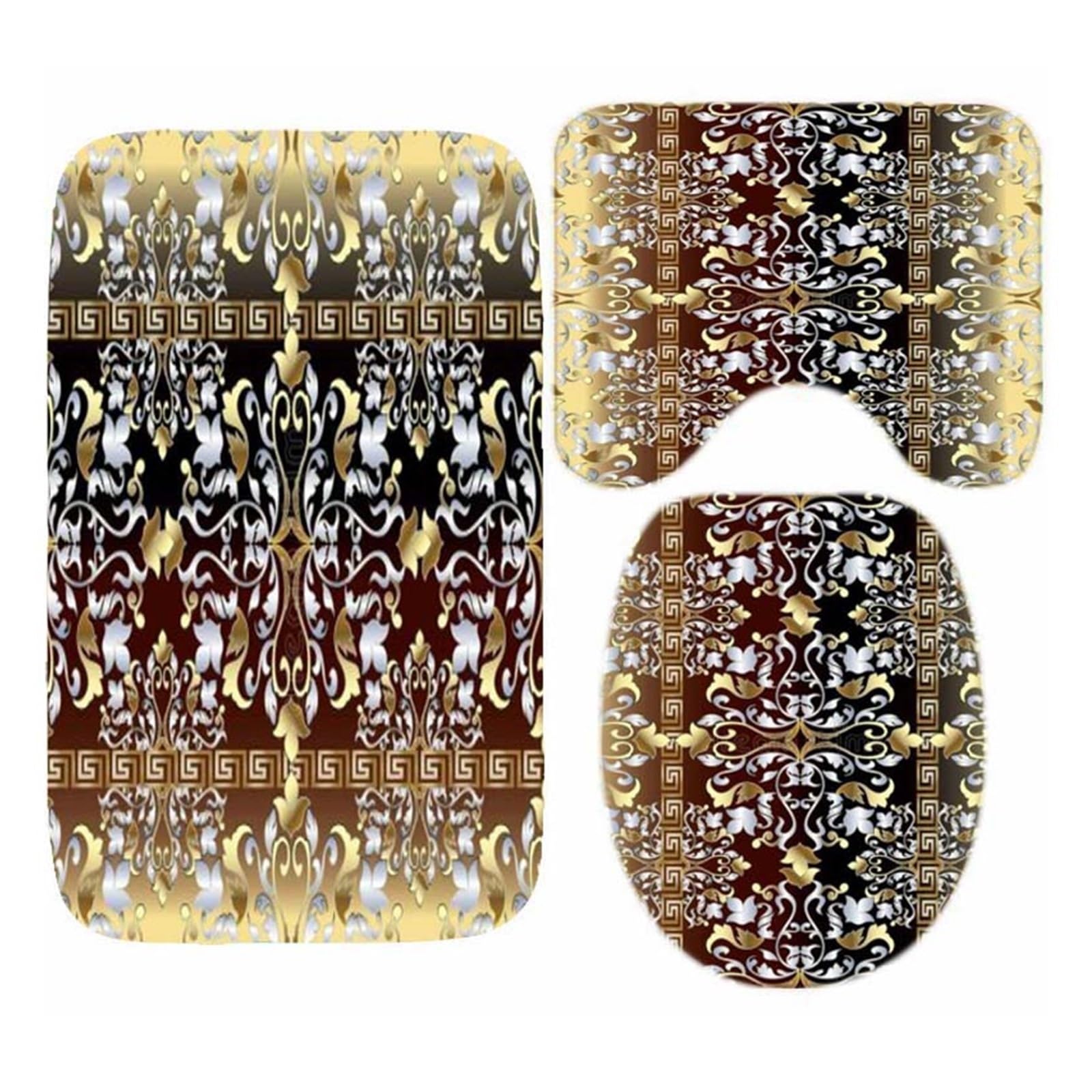 GSJNHY Pattern Shower Curtain and Rug Set Abstract Geometric Bathroom Mats Rugs Toilet Decor Mat (Color : YLQ3046-3PCS Set32)
