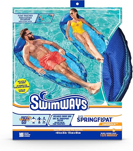 Miniatura 7 de Swimways Elite Spring Float Hamaca Tumbona de piscina, flotadores inflables de piscina para adultos con inflado rápido, hamaca de piscina para