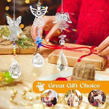 3 Pieces Crystal Sun Catchers - Angel Suncatchers for Windows Glass Heart Prism Sun Catcher with Chain Pendant Hanging Decor for Lamps Light Home Window Curtain Office Garden Car Decoration