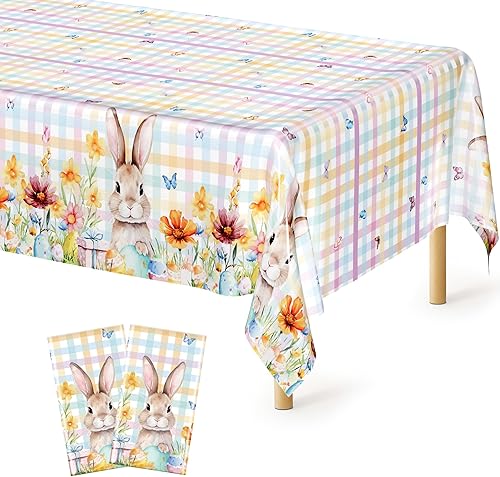 Miniatura 89 de Paquete de 4 manteles desechables de plástico para fiestas, 54" x 108" manteles rectangulares blancos y dorados, mantel impermeable para mesas Punto