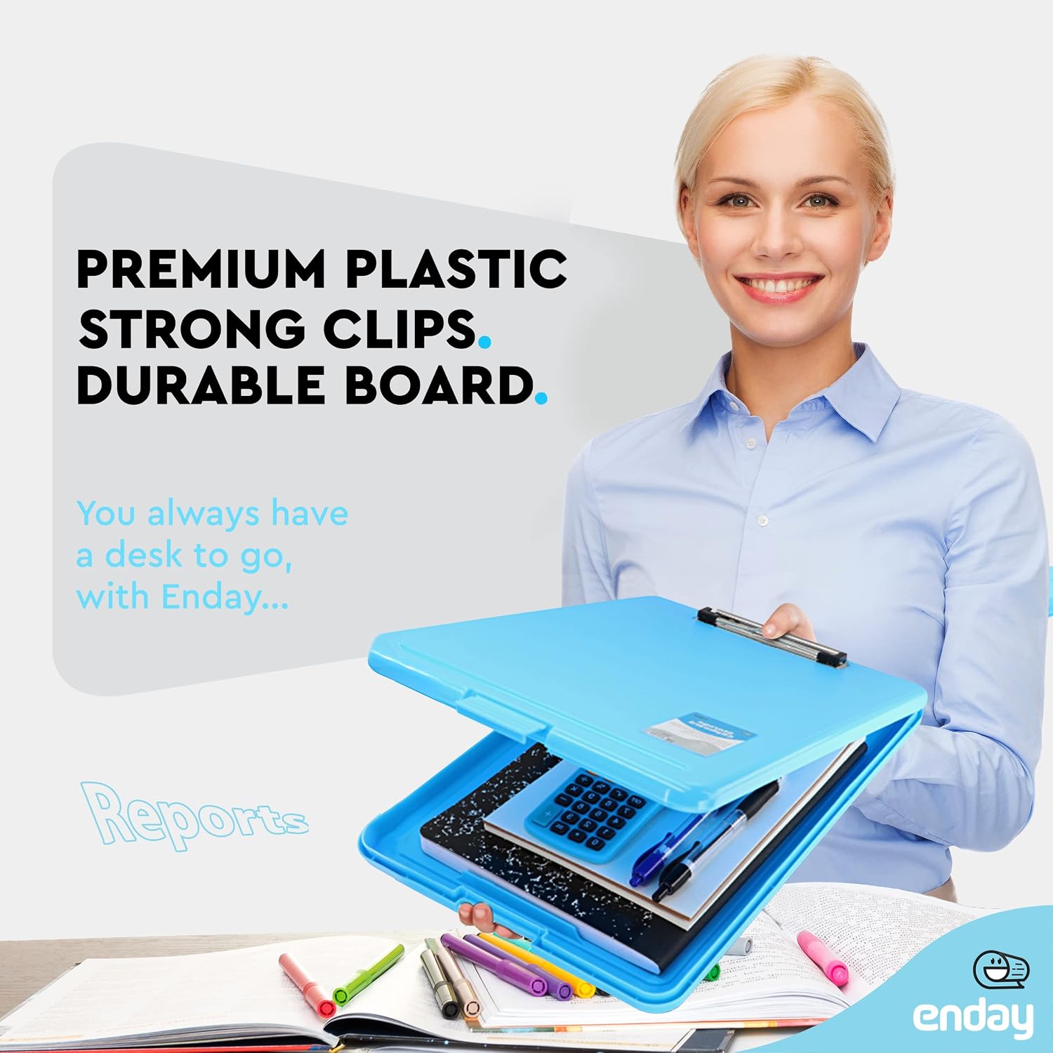 Clipboard with Storage Blue, Letter Size Storage Clipboard with Compartments Case for Nurse Teachers Plastic Translucent Holds 100 Sheets Also Avail. in Purple, Pink, Red, Green, Grey, Black-by Enday