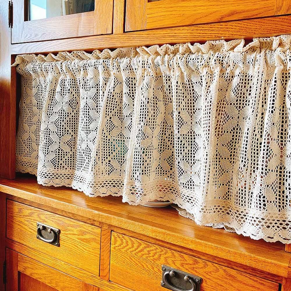 MDDW Sheer Tier Curtains, Cafe Curtains Crochet Half Curtains for Living Room, Bathroom, Bedroom Short Curtains Rod Pocket Window Treatment Curtain (Size : W90CM*H60CM)