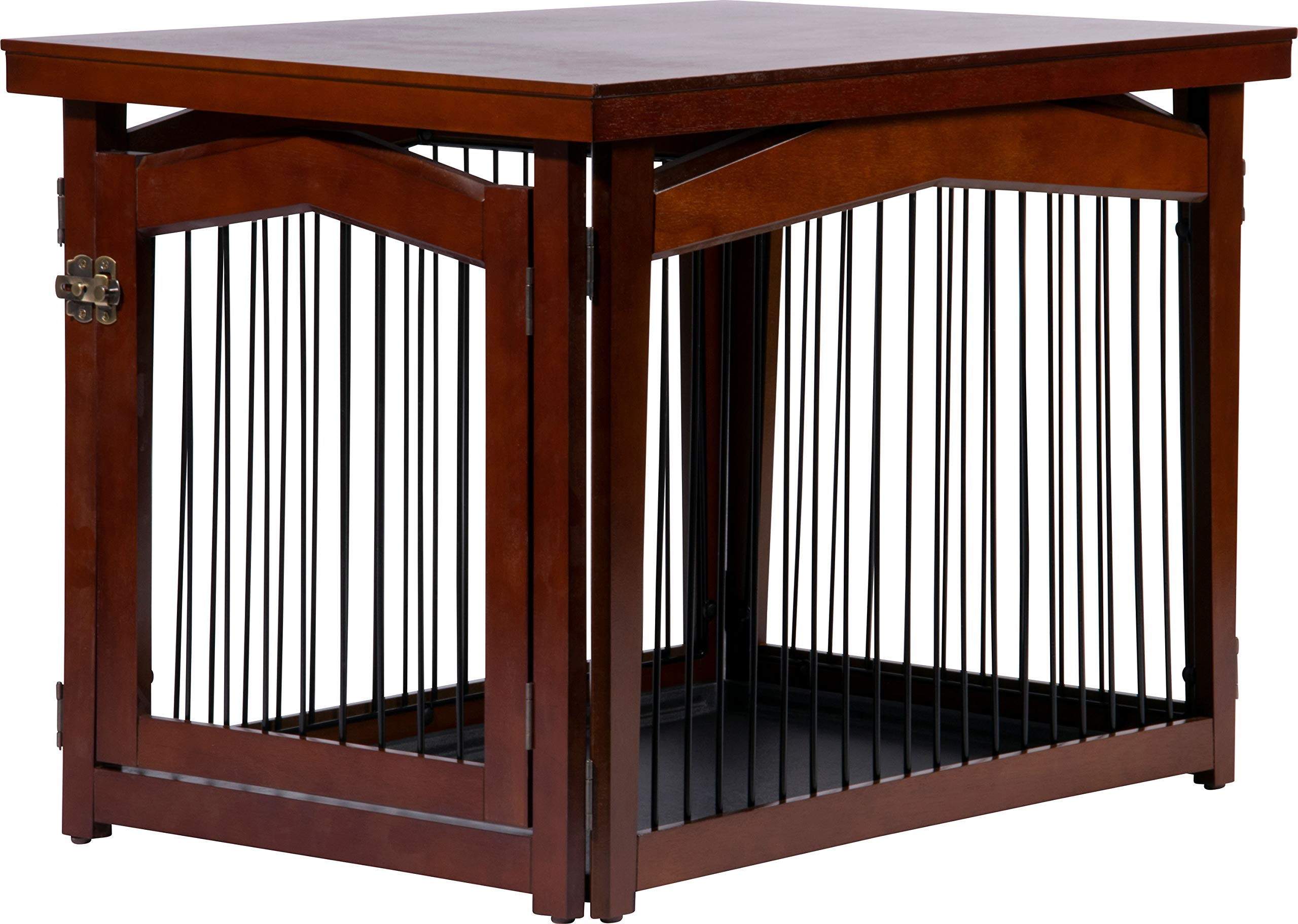 dobar® 35246 Design Hundekäfig und Absperrung Gr. M - Hundebox mit Tischoberfläche - Hundehütte für den Innenbereich - Hundehaus Massivholz - Couchtisch - Absperrgitter - 82 x 57 x 59 cm - Braun