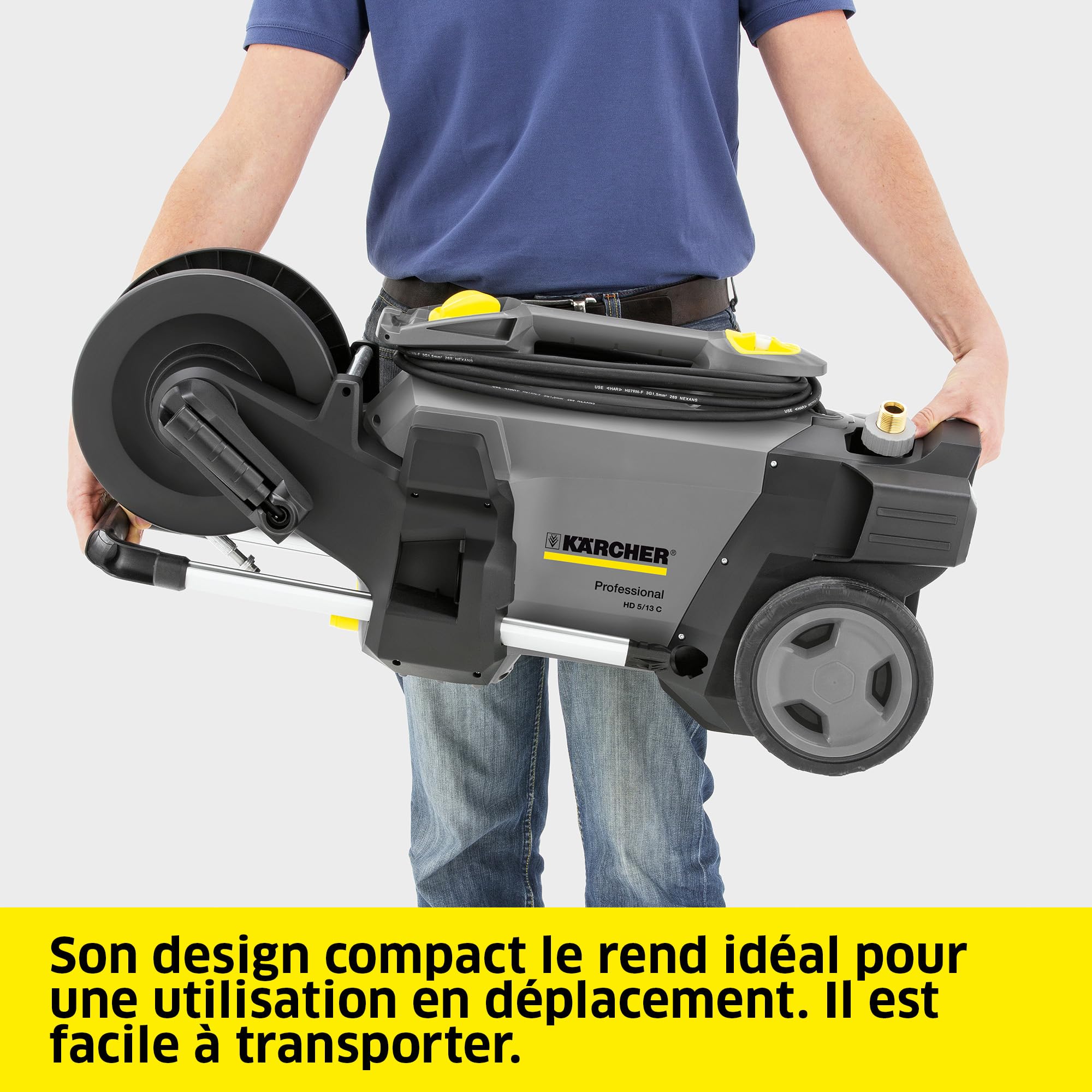 Kärcher Nettoyeur Haute Pression Eau Froide HD 6/13 CX Plus, 130 Bar, débit : 590 l/h, Poids : 28,3 kg, Tuyau : 10 m, Pistolet Haute Pression, Lance, buse Coupe-saleté, Enrouleur de Tuyau