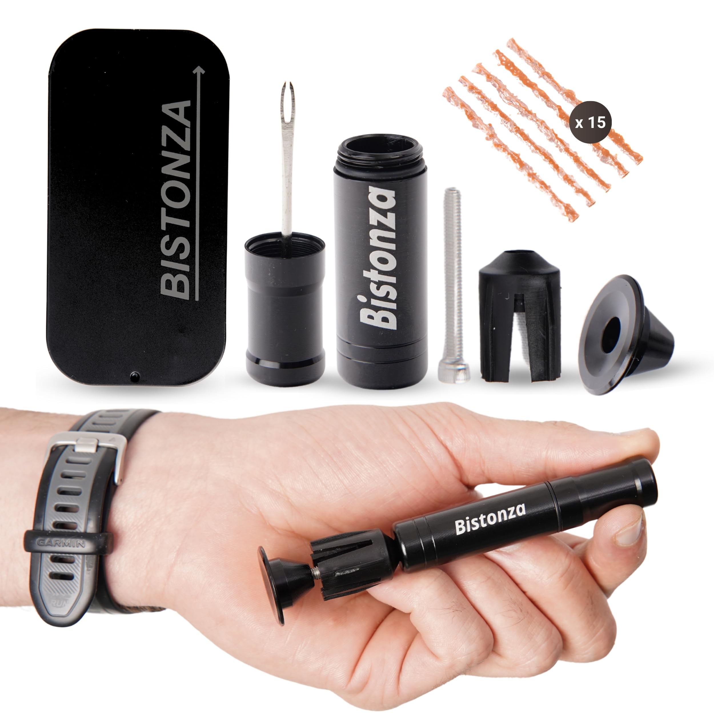 Kit Repara Pinchazos para Bicicletas, incluye Kit Reparador, 15 Mechas y Topes para colocarlo en tu Manillar, Compacto, muy Ligero y Duradero. Apto para todo tipo de Cubiertas sin Cámara, Tubeless.