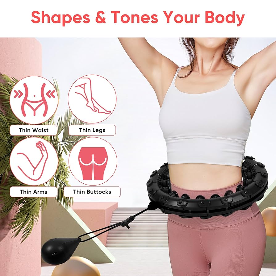 After Pictures Auoxer Fitness Exercise Weighted Hoop, Detachable And Size Adjustable Design, Lose Weight Fast By Fun Way, Fat Burning Healthy Model Sports Life Weighted Hula Hoop