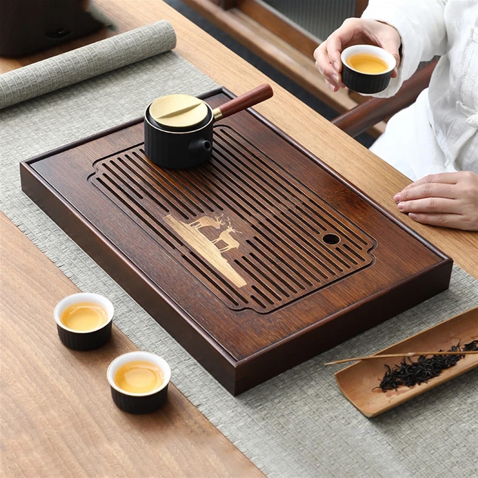 Bandeja Bandeja de té de Madera, Almacenamiento de Agua, Juego de té, Tablero de té Rectangular for el hogar, Bandeja de Almacenamiento de té(S)