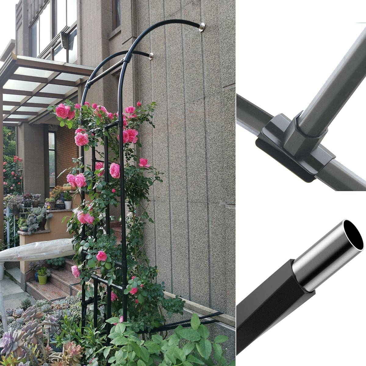 Metalowa kratka ogrodowa z łukiem różanym - Halbbogen dekoracyjna zardzewiała altana regulowana szerokość 60-300 cm wysokość 240 cm solidne podparcie roślin do dekoracji na zewnątrz (rozmiar: 150 x