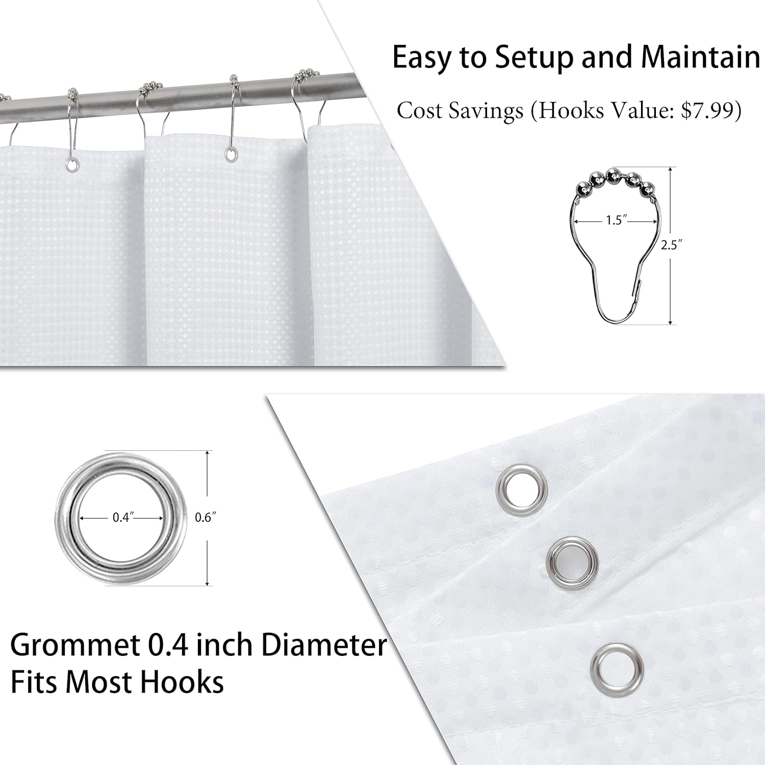 Aqua Blue Shower Curtain Set, Polyester Ombre Curtains for Bathroom, Water Repellent Textured Fabric Bath Shower Curtain with 12 Hooks,Machine Washable (72 x 84 inch, Aqua)