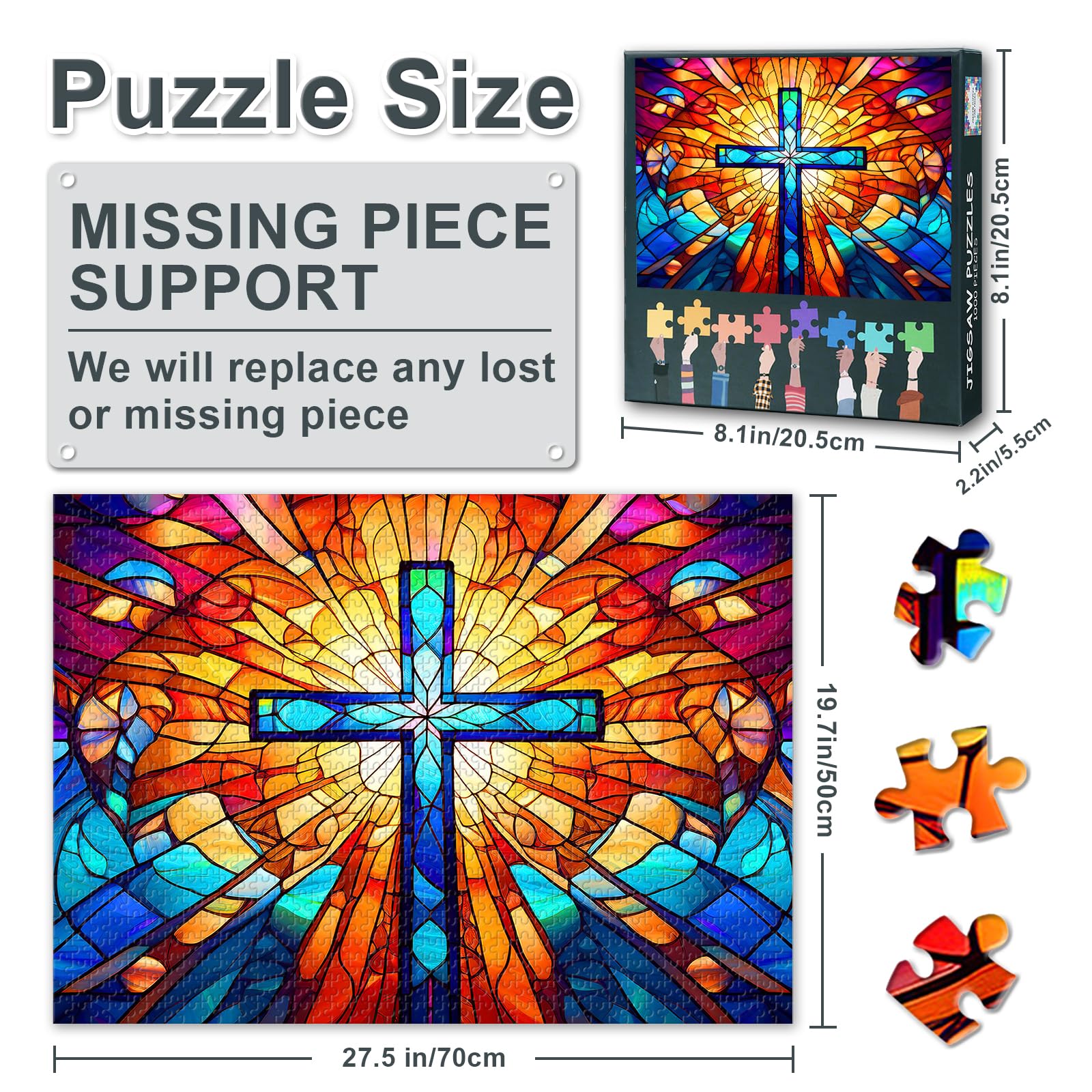 1000 Pieces Puzzle for Adults- Abstract Stained Glass Cross - Image 3