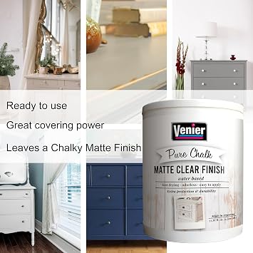 Venier Matte Clear Finish - 33.81fl.oz. Protective Paint - Water Based Acrylic Top Coat sealer - Clear Matte Paint For Metal & Wood Furniture