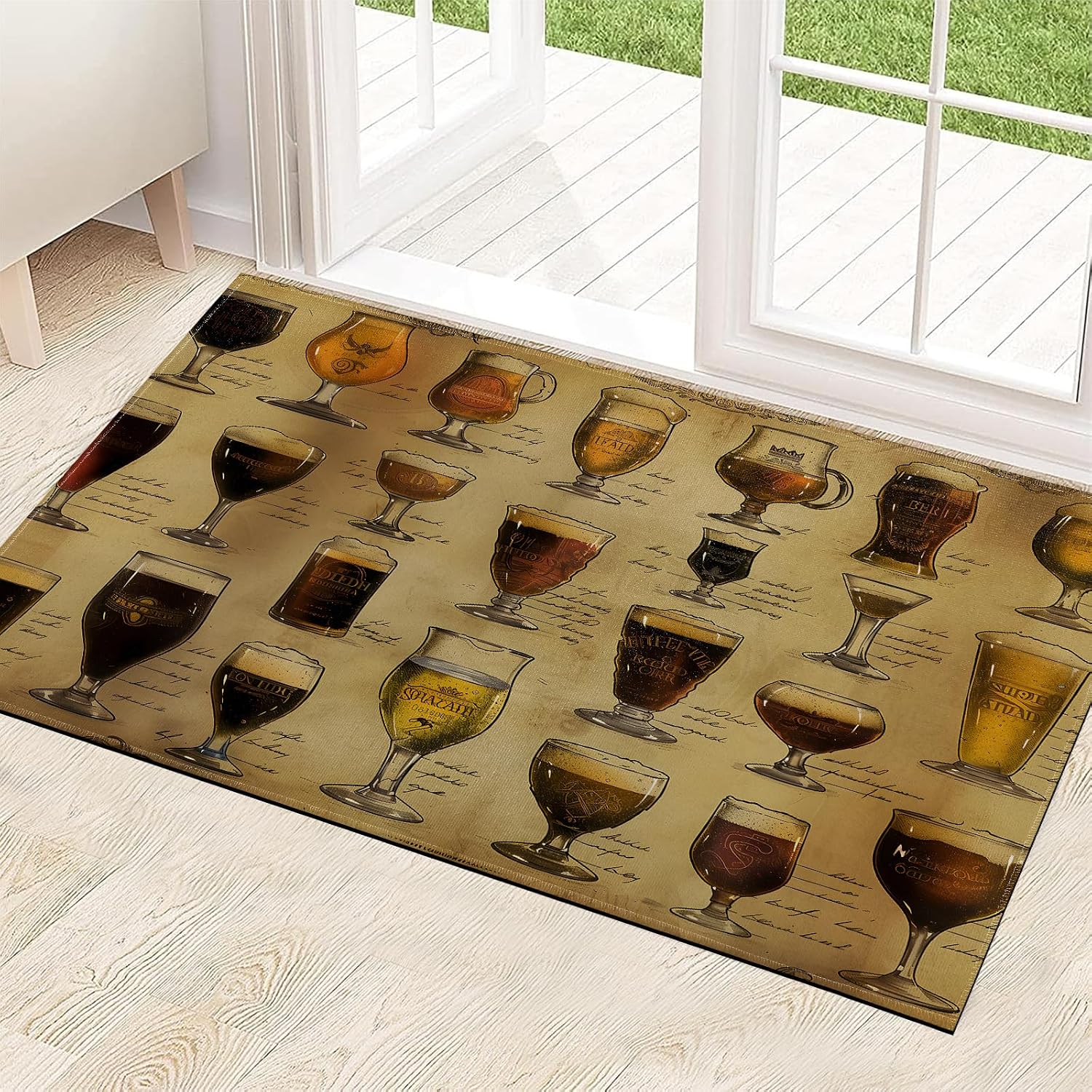Retro Beer Glass Indoor Door Mat 29.5x17in,Non Slip Backing Vintage Bar Floor Mats,Non Woven Entryway Rug,Welcome Rugs Decor,for Entrance Inside Porch Bedroom Kitchen,Practical Doormats Gifts