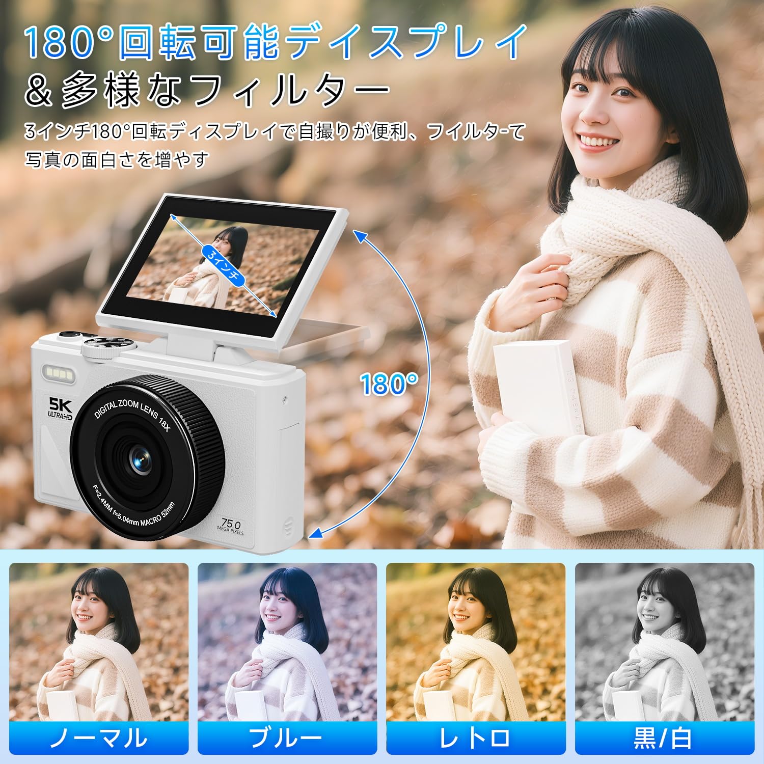 Amazon | SRVR コンパクトデジカメ 5K/75MP Wi-Fi転送 — 修学旅行