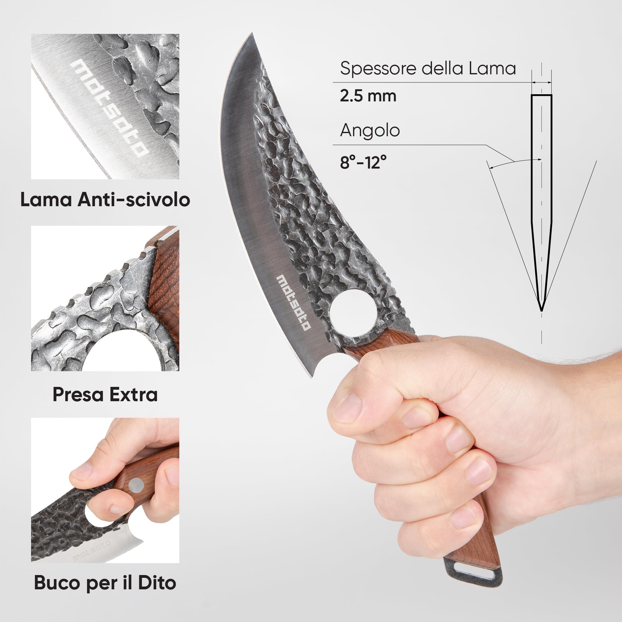 Matsato Coltello da Cucina in Acciaio Giapponese con Fodero di Pelle 15 cm